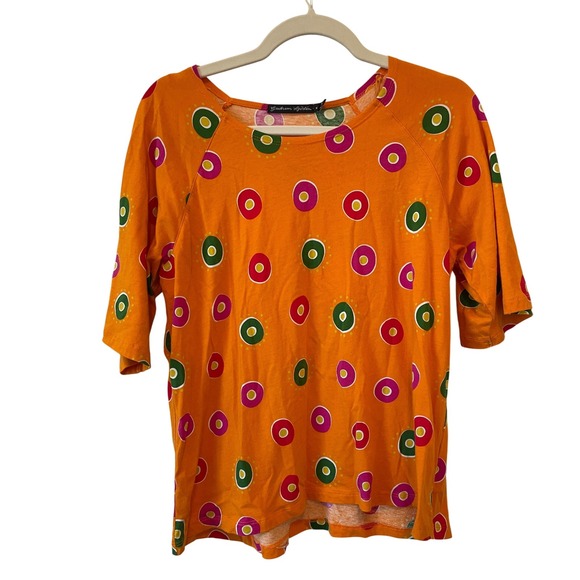 Gudrun Sjoden Size M Orange Circle Print Organic Cotton Top - Picture 1 of 5